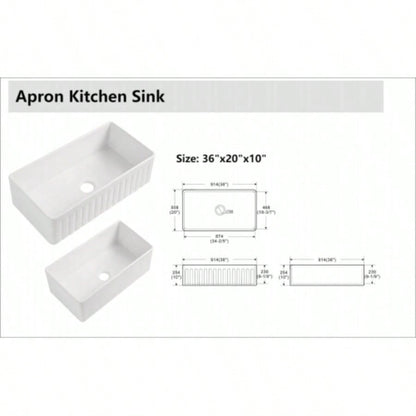 White Farmhouse Sink - 36 inch White Ceramic Single Bowl Farm Kitchen Sink