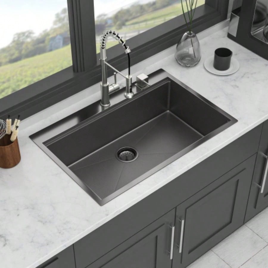 33 Drop in Kitchen Sink - 33*22 inch Gunmetal Black Kitchen Sink Topmount Single Bowl 16 Gauge Stainless Steel Ledge Workstation Kitchen Sinks