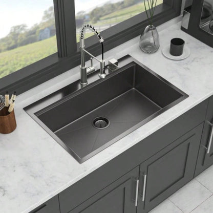 33 Drop in Kitchen Sink - 33*22 inch Gunmetal Black Kitchen Sink Topmount Single Bowl 16 Gauge Stainless Steel Ledge Workstation Kitchen Sinks