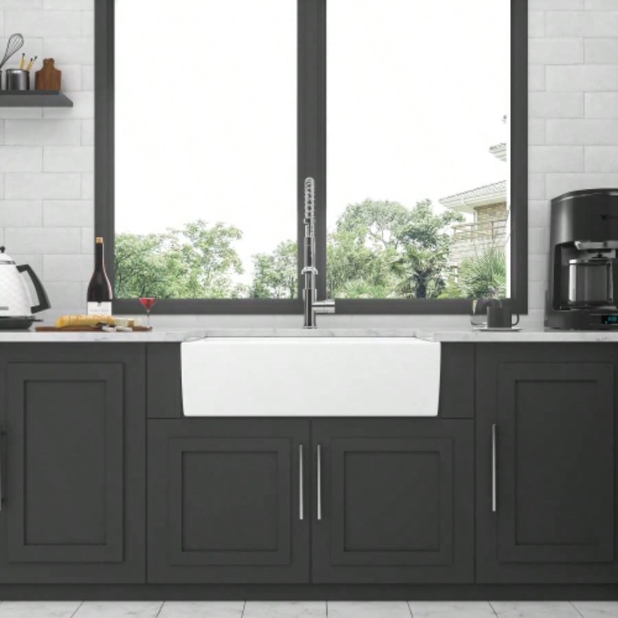 White Farmhouse Sink - 36 inch White Ceramic Single Bowl Farm Kitchen Sink