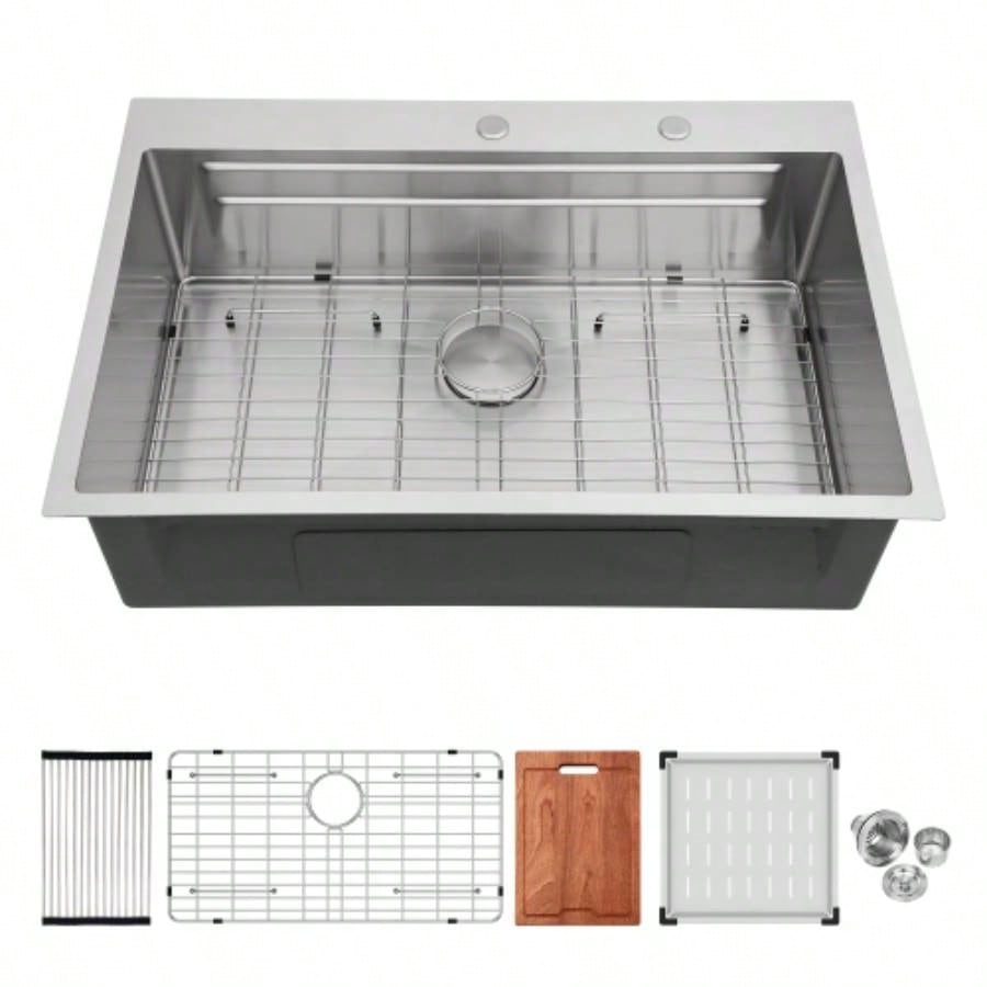 33 Drop in Kitchen Sink - 33*22 inch Kitchen Sink Drop - in Topmount Single Bowl 16 Gauge Stainless Steel Ledge Workstation Kitchen Sinks