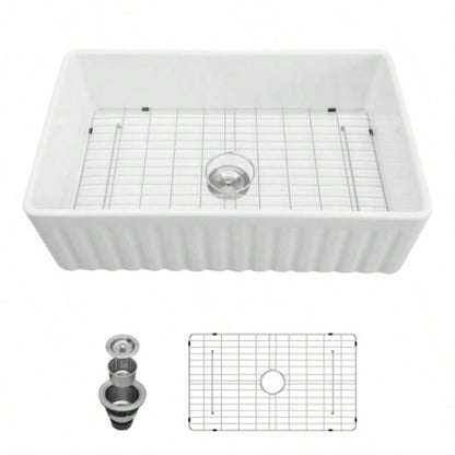 White Farmhouse Sink - 36 inch White Ceramic Single Bowl Farm Kitchen Sink