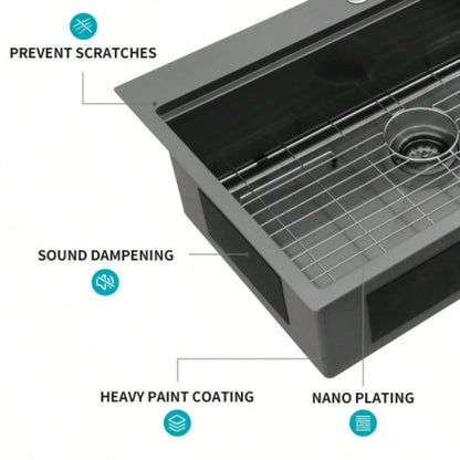 33 Drop in Kitchen Sink - 33*22 inch Gunmetal Black Kitchen Sink Topmount Single Bowl 16 Gauge Stainless Steel Ledge Workstation Kitchen Sinks
