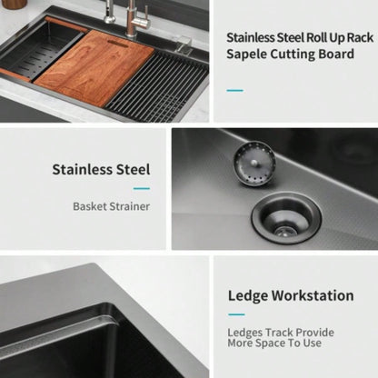 33 Drop in Kitchen Sink - 33*22 inch Gunmetal Black Kitchen Sink Topmount Single Bowl 16 Gauge Stainless Steel Ledge Workstation Kitchen Sinks