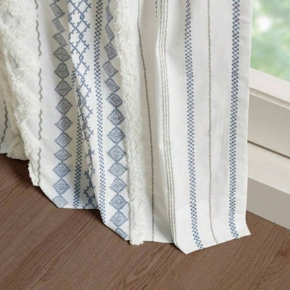 Cotton Printed Curtain Panel with Chenille Stripe and Lining White/Navy 50x95