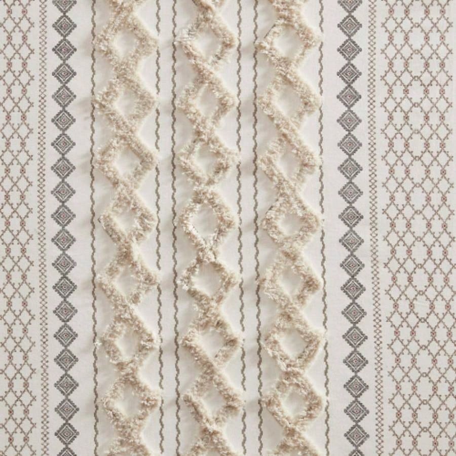 Cotton Printed Curtain Panel with Chenille Stripe and Lining Ivory 50x95
