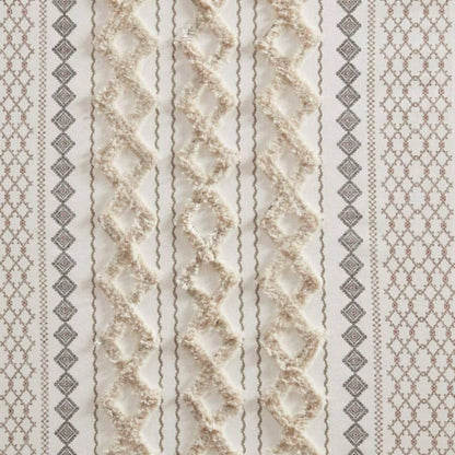 Cotton Printed Curtain Panel with Chenille Stripe and Lining Ivory 50x95