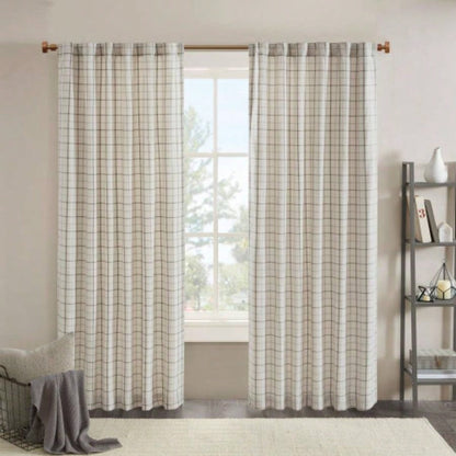 1 PCS 50x108 Plaid Rod Pocket and Back Tab Curtain Panel with Fleece Lining Natural