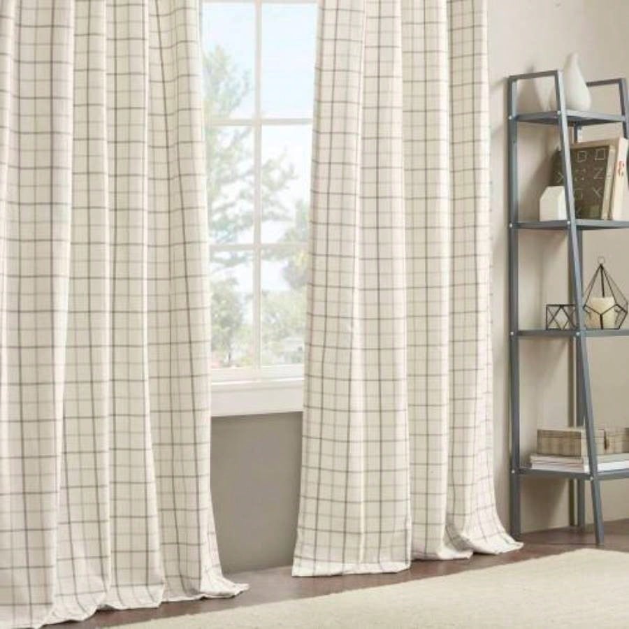 1 PCS 50x108 Plaid Rod Pocket and Back Tab Curtain Panel with Fleece Lining Natural