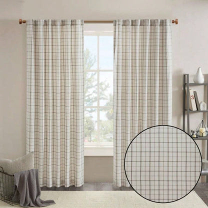 1 PCS 50x108 Plaid Rod Pocket and Back Tab Curtain Panel with Fleece Lining Natural