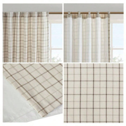 1 PCS 50x108 Plaid Rod Pocket and Back Tab Curtain Panel with Fleece Lining Natural