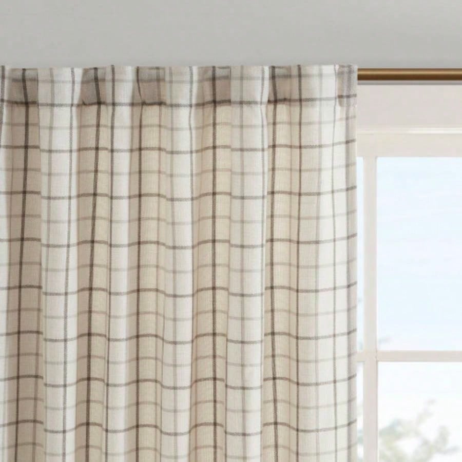 1 PCS 50x108 Plaid Rod Pocket and Back Tab Curtain Panel with Fleece Lining Natural