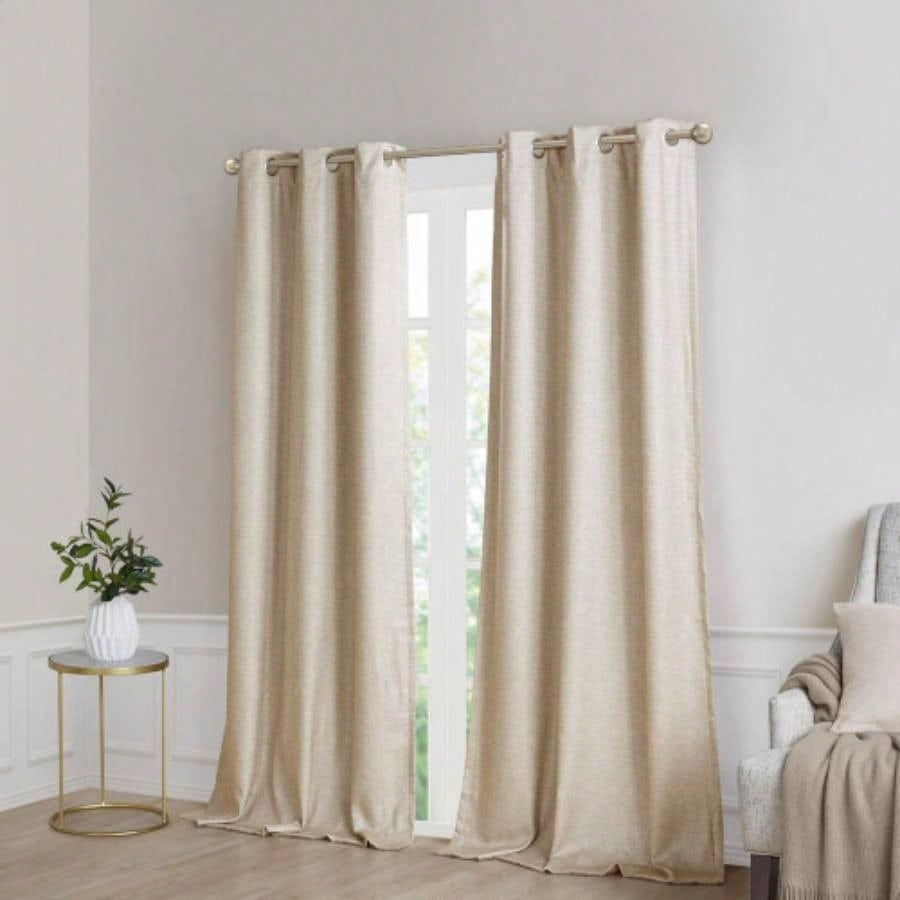 Tonal Printed Faux Silk Total Blackout Curtain Panel Pair2 Pcs Window Panels