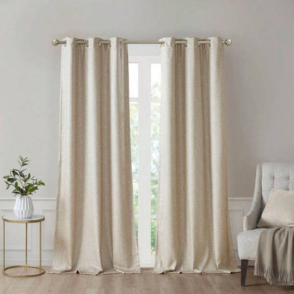 Tonal Printed Faux Silk Total Blackout Curtain Panel Pair2 Pcs Window Panels