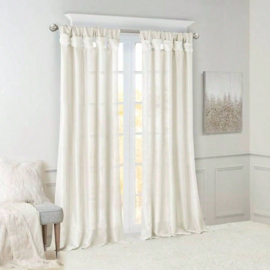 Twist Tab Lined Window Curtain Panel Pair White 2 - PK 50x84