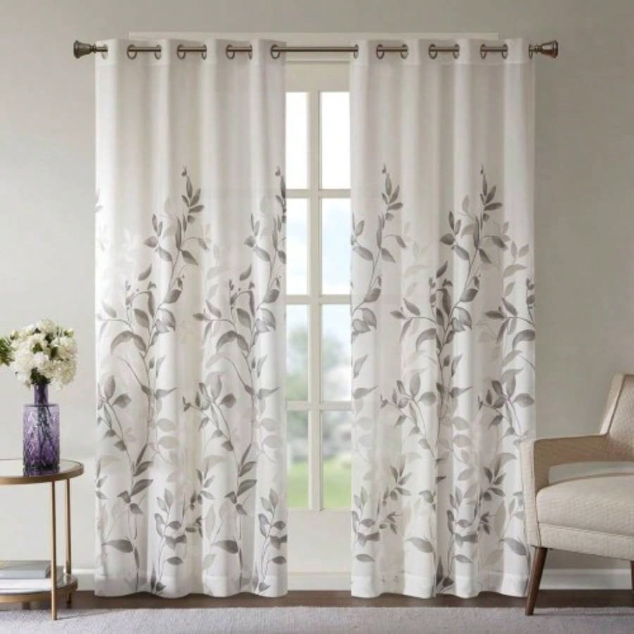 Burnout Printed Curtain Panel Pair2 Pcs Window Panels