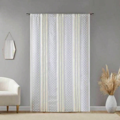 2pk Poly Printed Curtain Panel with Tufted Stripe White/Taupe 2 - PK 50x84