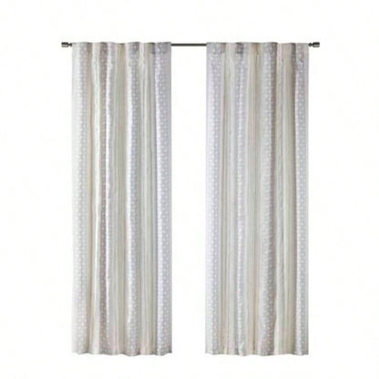 2pk Poly Printed Curtain Panel with Tufted Stripe White/Taupe 2 - PK 50x84