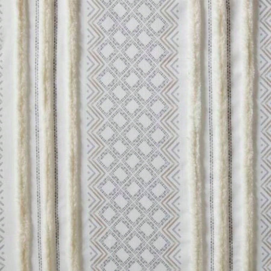 2pk Poly Printed Curtain Panel with Tufted Stripe White/Taupe 2 - PK 50x84