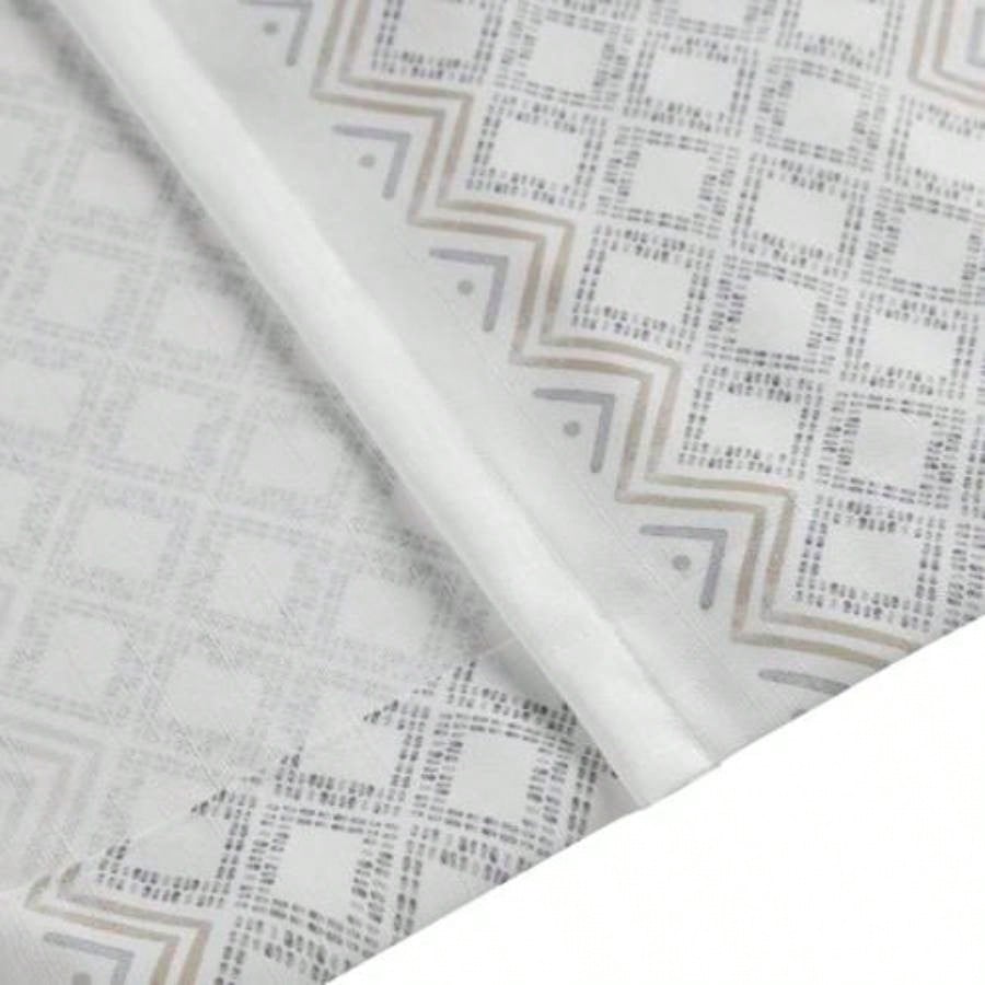 2pk Poly Printed Curtain Panel with Tufted Stripe White/Taupe 2 - PK 50x84