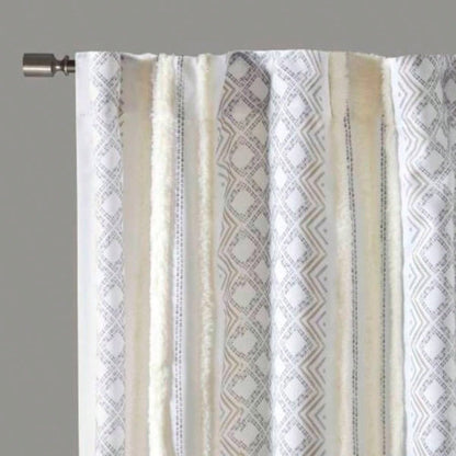 2pk Poly Printed Curtain Panel with Tufted Stripe White/Taupe 2 - PK 50x95