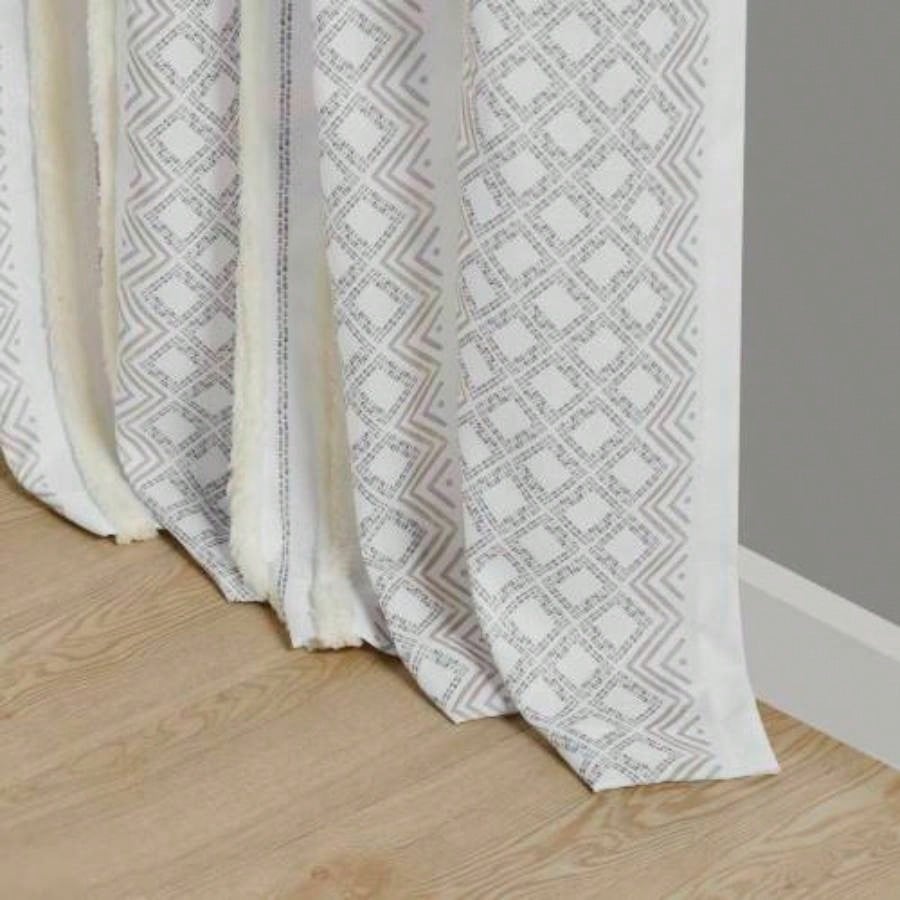 2pk Poly Printed Curtain Panel with Tufted Stripe White/Taupe 2 - PK 50x84