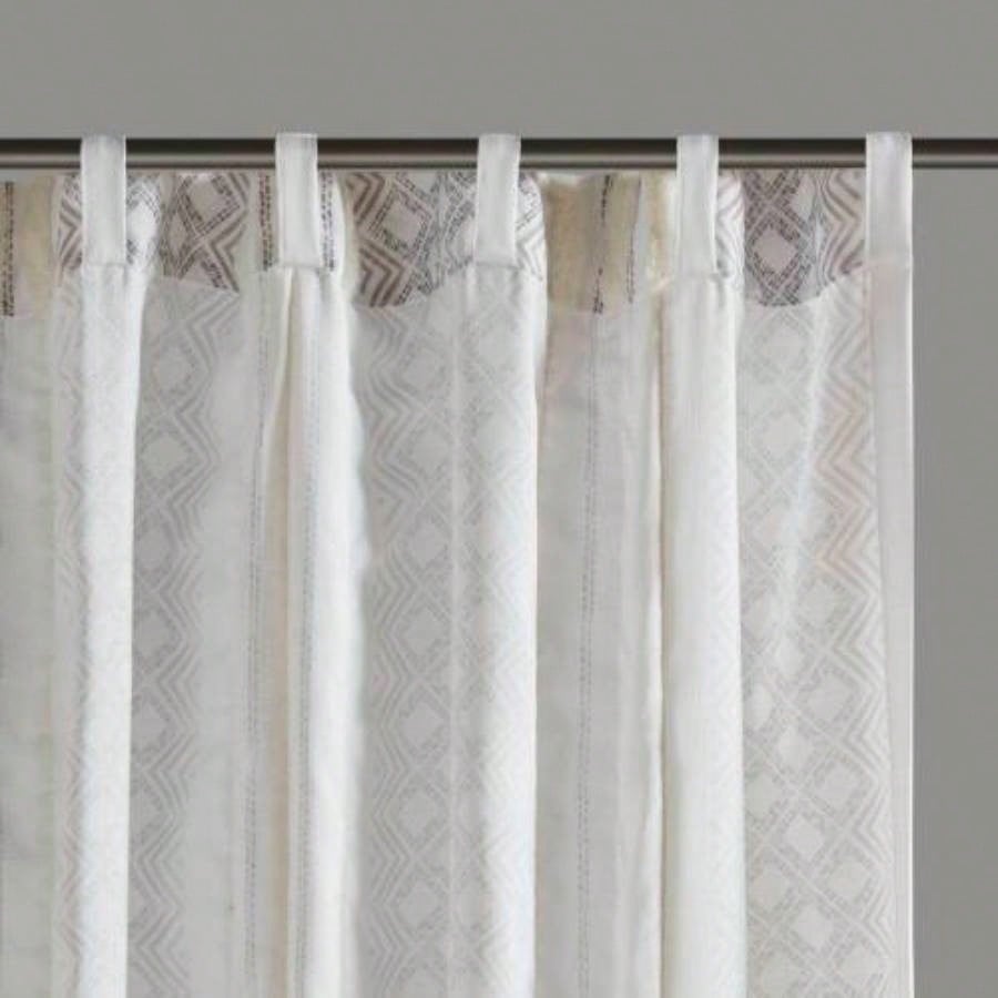 2pk Poly Printed Curtain Panel with Tufted Stripe White/Taupe 2 - PK 50x84
