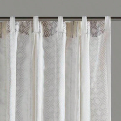 2pk Poly Printed Curtain Panel with Tufted Stripe White/Taupe 2 - PK 50x84