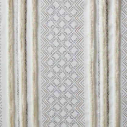 2pk Poly Printed Curtain Panel with Tufted Stripe White/Taupe 2 - PK 50x95