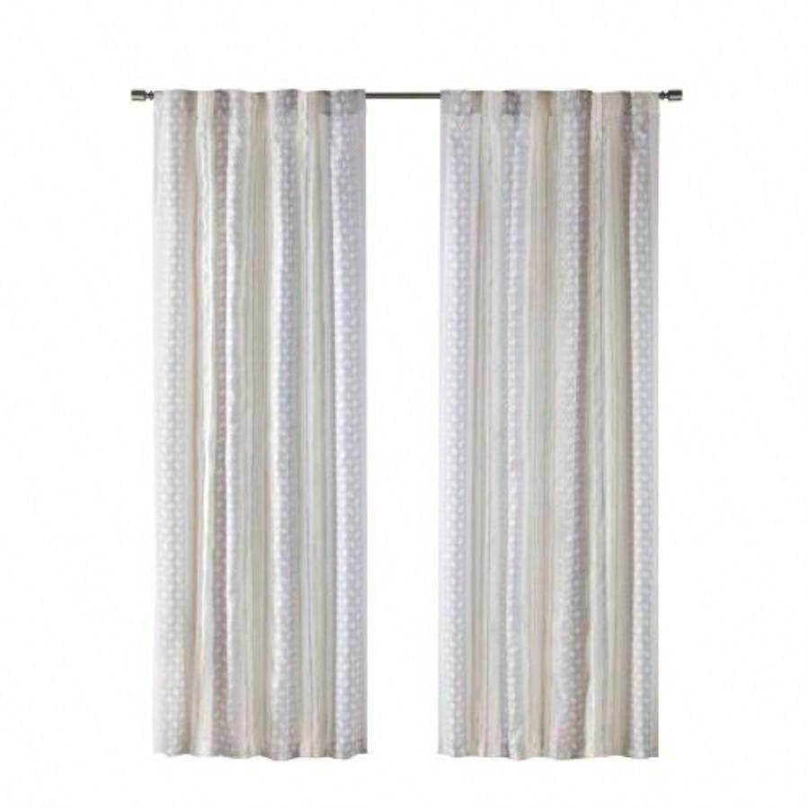 2pk Poly Printed Curtain Panel with Tufted Stripe White/Taupe 2 - PK 50x95