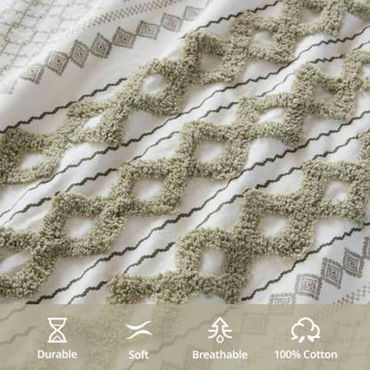 1 PCS 50x95 Cotton Printed Curtain Panel with Chenille Stripe and Lining Green