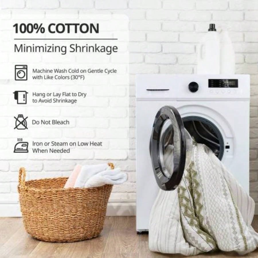 1 PCS 50x95 Cotton Printed Curtain Panel with Chenille Stripe and Lining Green