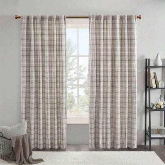 1 PCS 50x108 Plaid Rod Pocket and Back Tab Curtain Panel with Fleece Lining Brown
