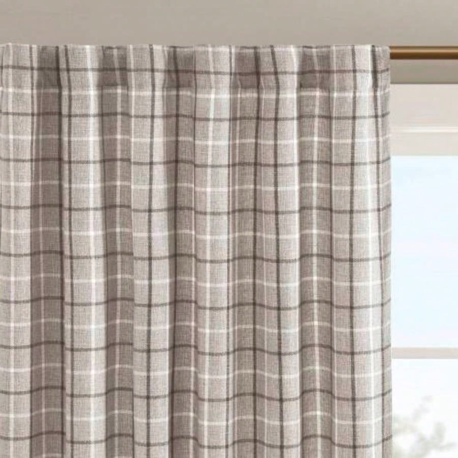 1 PCS 50x108 Plaid Rod Pocket and Back Tab Curtain Panel with Fleece Lining Brown