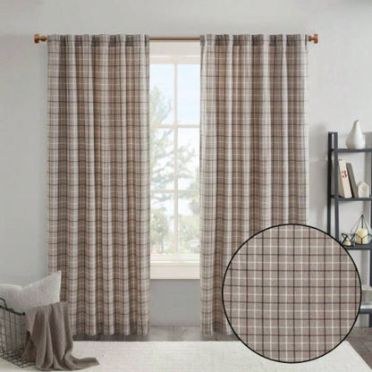 1 PCS 50x108 Plaid Rod Pocket and Back Tab Curtain Panel with Fleece Lining Brown