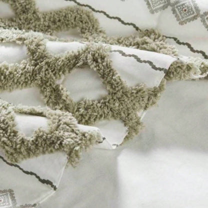 1 PCS 50x95 Cotton Printed Curtain Panel with Chenille Stripe and Lining Green