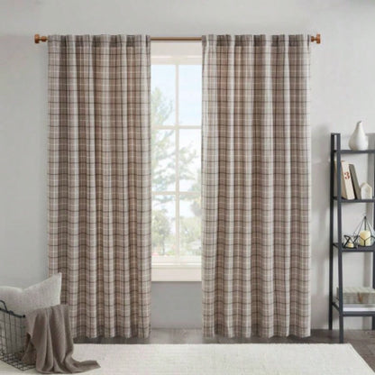 1 PCS 50x108 Plaid Rod Pocket and Back Tab Curtain Panel with Fleece Lining Brown