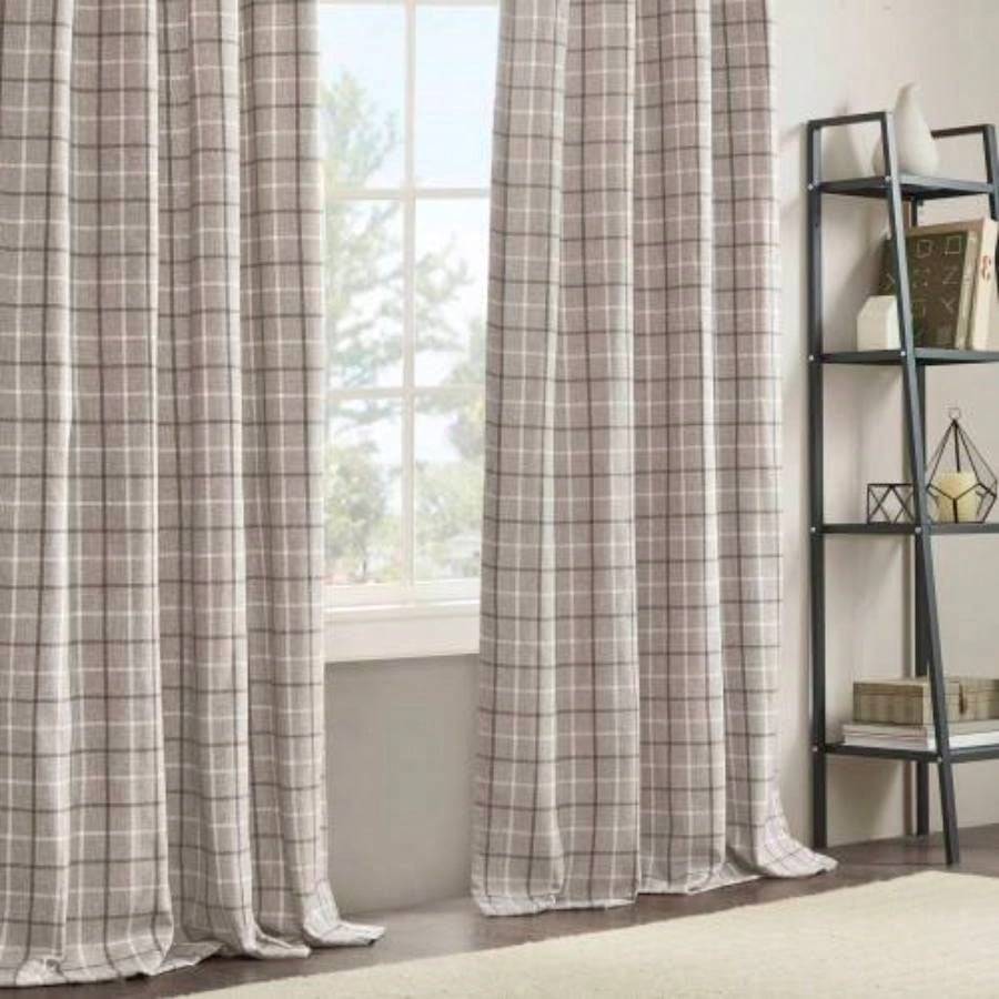 1 PCS 50x108 Plaid Rod Pocket and Back Tab Curtain Panel with Fleece Lining Brown