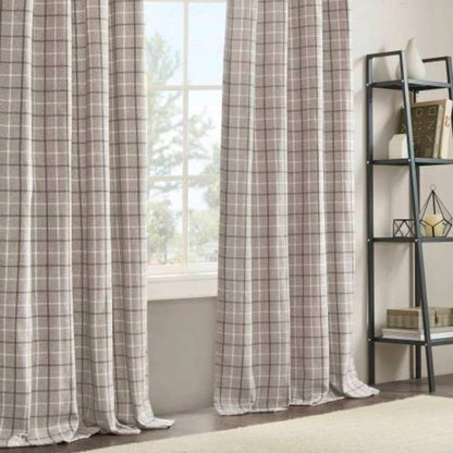 1 PCS 50x108 Plaid Rod Pocket and Back Tab Curtain Panel with Fleece Lining Brown