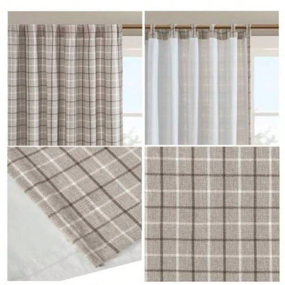 1 PCS 50x108 Plaid Rod Pocket and Back Tab Curtain Panel with Fleece Lining Brown