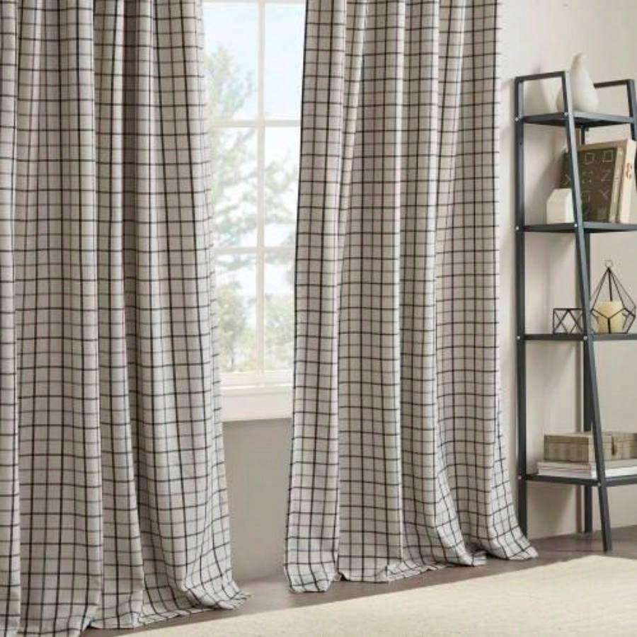 1PC 50x108 Plaid Rod Pocket and Back Tab Curtain Panel with Fleece Lining