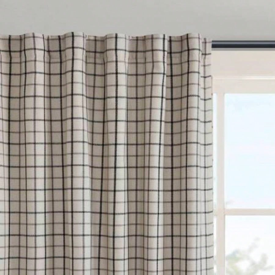 1PC 50x108 Plaid Rod Pocket and Back Tab Curtain Panel with Fleece Lining