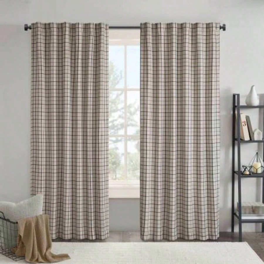 1PC 50x108 Plaid Rod Pocket and Back Tab Curtain Panel with Fleece Lining