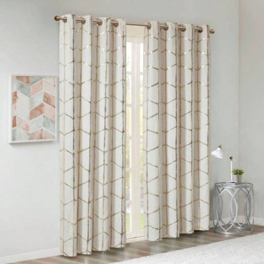 Total Blackout Metallic Print Grommet Top Curtain Panel Pair2 Pcs Window Panels