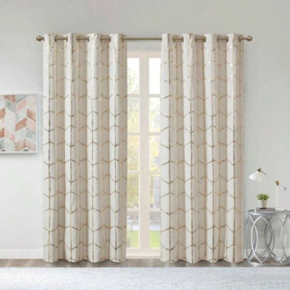 Total Blackout Metallic Print Grommet Top Curtain Panel Pair2 Pcs Window Panels