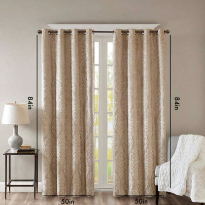 Knitted Jacquard Damask Total Blackout Grommet Top Curtain Panel Pair2 Pcs Window Panels