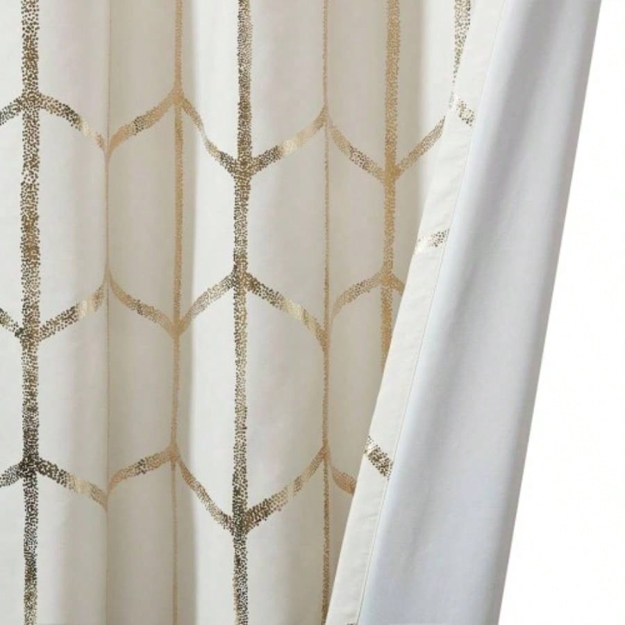 Total Blackout Metallic Print Grommet Top Curtain Panel Pair2 Pcs Window Panels