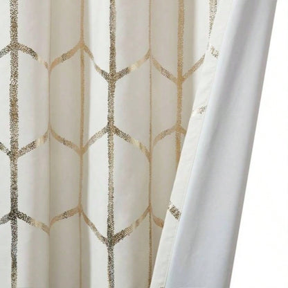 Total Blackout Metallic Print Grommet Top Curtain Panel Pair2 Pcs Window Panels