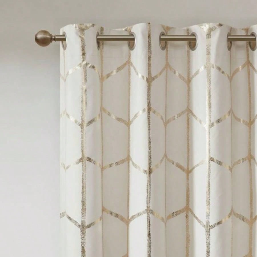 Total Blackout Metallic Print Grommet Top Curtain Panel Pair2 Pcs Window Panels