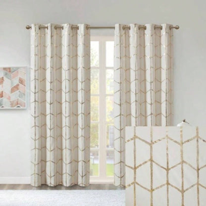 Total Blackout Metallic Print Grommet Top Curtain Panel Pair2 Pcs Window Panels